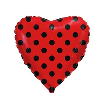 Imagen de Globo Corazón Rojo Lunares Negros Foil 45cm
