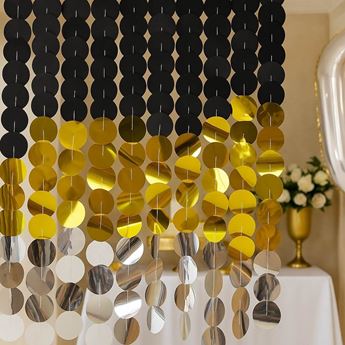 Picture of Decorado Fondo Cortina Círculos Negro, dorado y plata (170cm x 80cm)