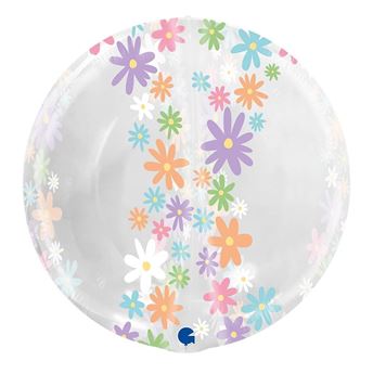Imagen de Globo Burbuja Transparente Margaritas NO VALVULA 48cm (5uds)