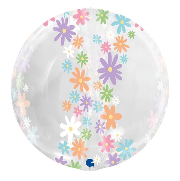 Imagen de Globo Burbuja Transparente Margaritas NO VALVULA 48cm (5uds)