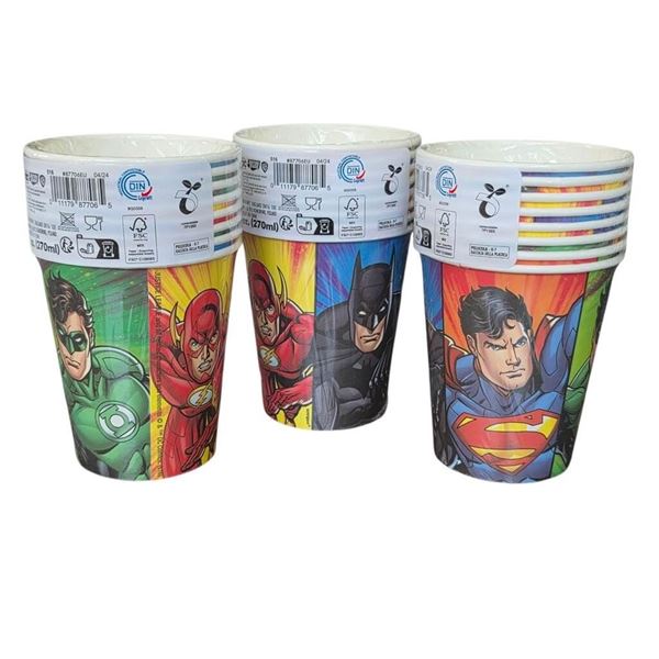 Imagen de Vasos Liga de la Justicia cartón 270ml (8 unidades)
