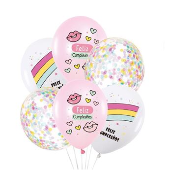 Imagen de Globos Feliz Cumpleaños Besitos Látex (6uds)