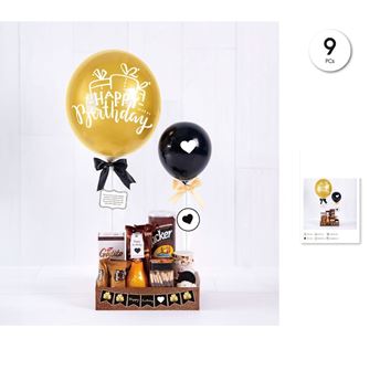Imagen de Caja Cumpleaños Globos Decorada Dorada (9uds)