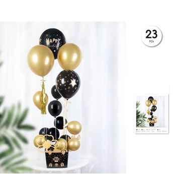 Imagen de Caja Cumpleaños Globos Happy Decorada Dorada (23uds)