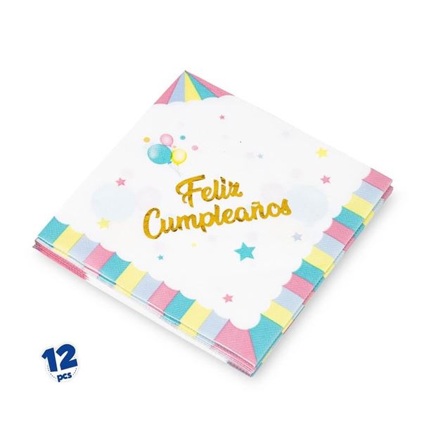 Imagens de Servilletas Feliz Cumpleaños Sol Pastel Macarrón 33cm (12uds)