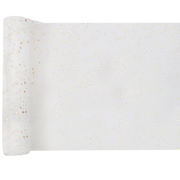 Imagen de Camino de Mesa Blanco Burbujas Doradas Tela (3m)