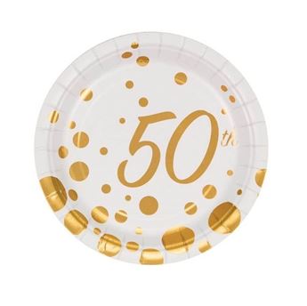 Imagens de Platos 50 Aniversario Dorados Postre cartón 18cm (8 unidades)