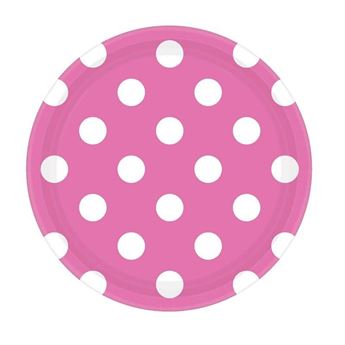 Imagen de Platos Rosa Lunares Blancos cartón 18cm (8 unidades)