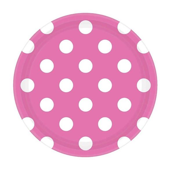 Imagen de Platos Rosa Lunares Blancos cartón 18cm (8 unidades)