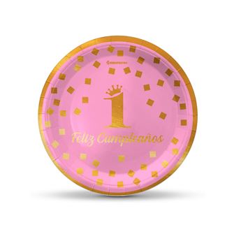 Imagens de Platos Primer Cumple Rosa Dorado cartón 18cm (6)