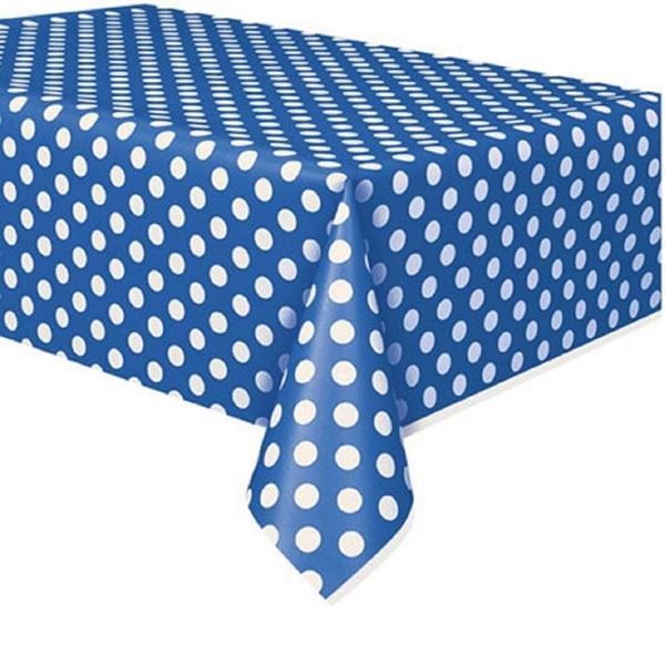 Imagen de Mantel Azul Lunares plástico (137cm x 274cm)
