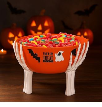 Imagen de Bol Naranja Halloween con Soporte Manos Blancas (26cm)