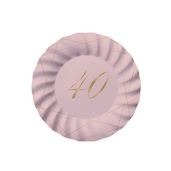 Imagens de Platos 40 Cumpleaños Rosa cartón 20cm (8 unidades)