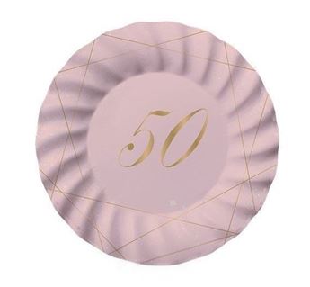 Picture of Platos 50 Cumpleaños Rosa cartón 20cm (8 unidades)