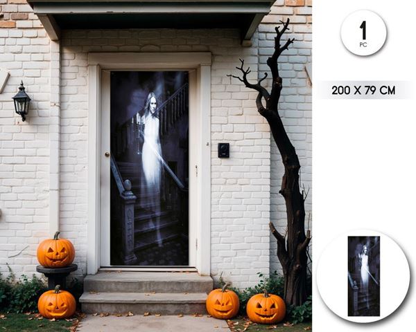 Imagen de Decorado Puerta Cortina Fantasma Escalera Halloween (79cm x 200cm)