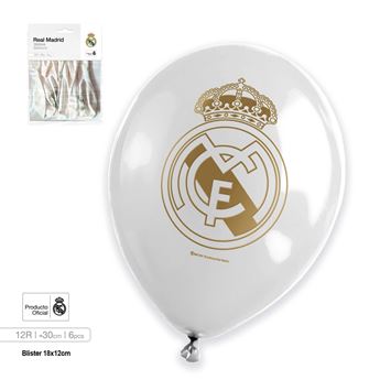 Picture of Globos Real Madrid Blanco con Escudo Dorado – Pack de 6 Unidades