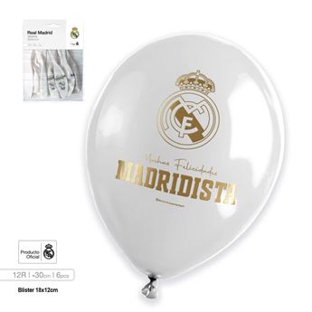 Imagen de Globos Muchas Felicidades Madridista (30 cm) – Pack 6 unidades