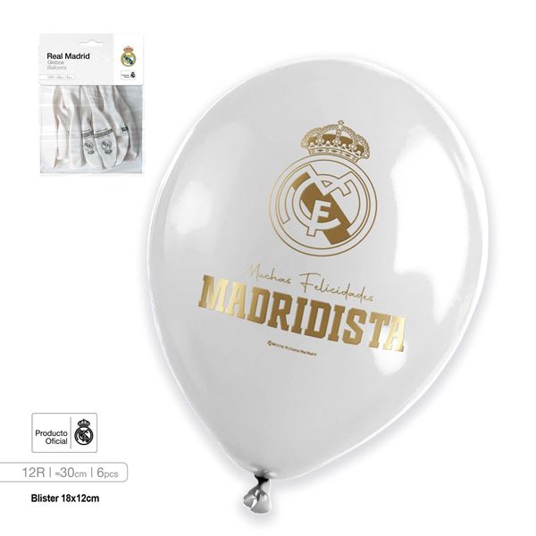 Imagen de Globos Muchas Felicidades Madridista (30 cm) – Pack 6 unidades