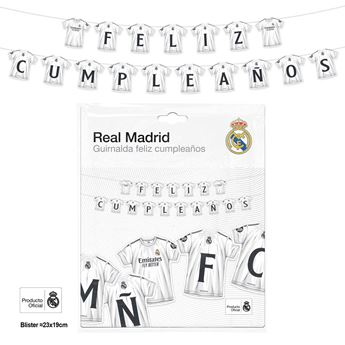 Imagen de Guirnalda Feliz Cumpleaños Camisetas Real Madrid | 17 piezas