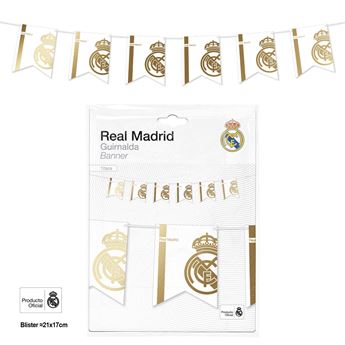 Picture of Guirnalda Banderín Real Madrid – Líneas y Escudo Dorado (12 uds)