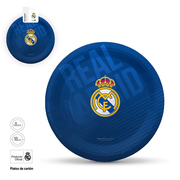 Imagen de Platos Real Madrid – Azul Marino con Escudo (8 uds, 18 cm)