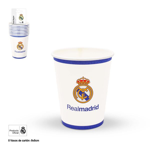 Imagen de Vasos Real Madrid – Escudo oficial (8 uds, 9×8 cm)