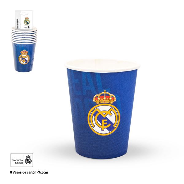Imagens de Vasos Real Madrid Azul Marino – Escudo oficial (8 uds, 9×8 cm)