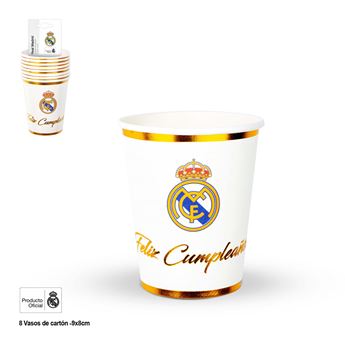 Picture of Vasos Real Madrid – Feliz Cumpleaños dorado (8 uds, 9×8 cm)
