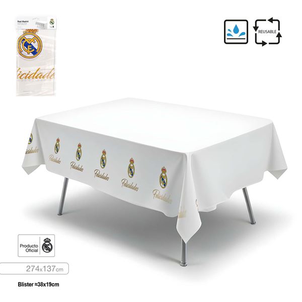 Imagens de Mantel Real Madrid – Felicidades & Escudo (274×137 cm)