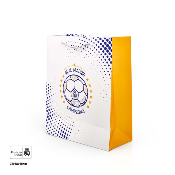 Imagen de Bolsa regalo Real Madrid Campeones 18x10x23 cm | Diseño balón y estrellas