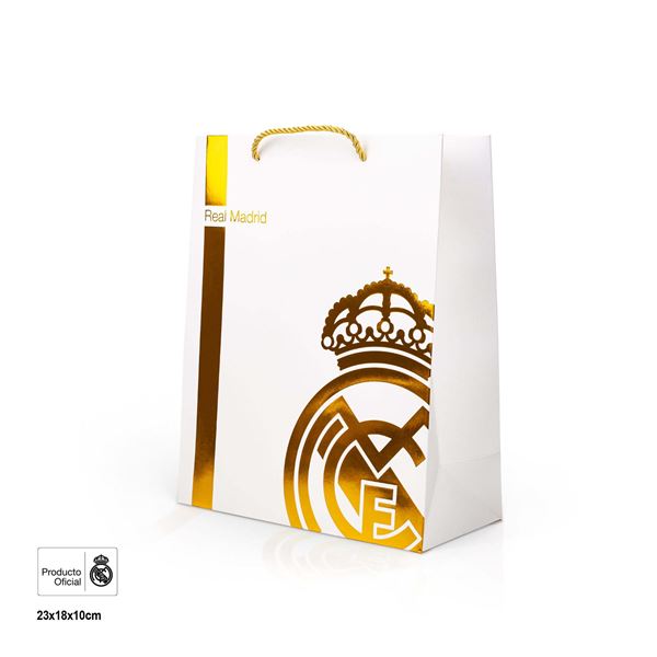 Imagens de Bolsa regalo Real Madrid Escudo Dorado 18x10x23 cm | Elegancia y pasión en cada detalle