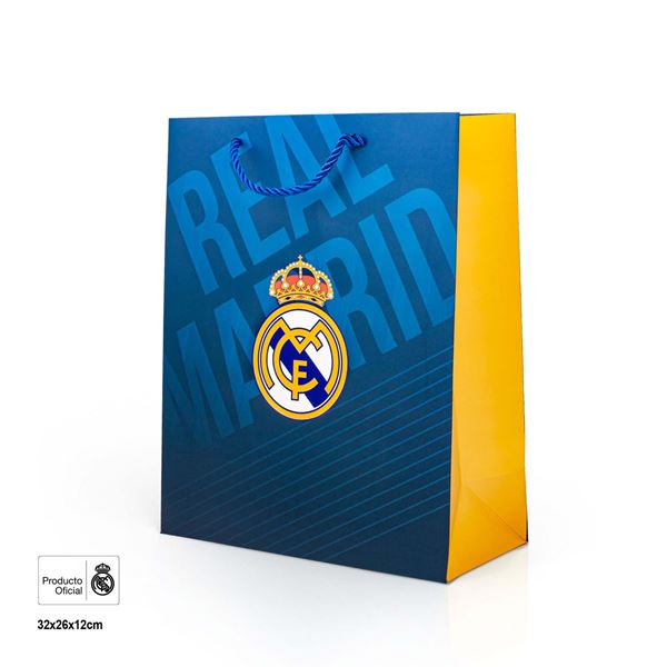 Imagens de Bolsa Regalo Oficial Real Madrid Azul con Escudo – Mediana (26x12x32 cm)