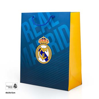 Imagen de Bolsa Regalo Grande Real Madrid – Modelo Azul con Escudo Oficial (30x12x40 cm)