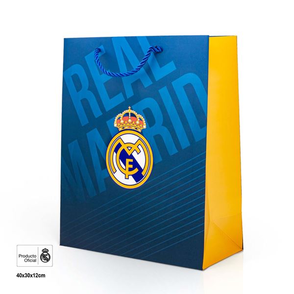 Imagen de Bolsa Regalo Grande Real Madrid – Modelo Azul con Escudo Oficial (30x12x40 cm)