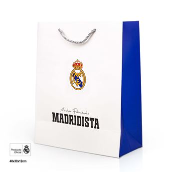 Imagen de Bolsa de Regalo Grande Real Madrid “Muchas Felicidades Madridista” – 40x30x12 cm