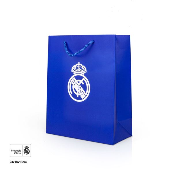 Imagen de Bolsa regalo Real Madrid azul escudo – pequeña (23x18x10 cm)