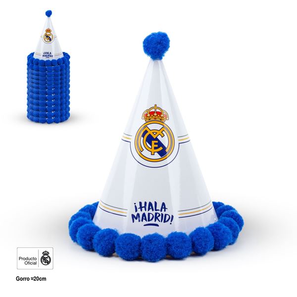 Imagen de Gorro de fiesta Real Madrid – ¡Hala Madrid! Escudo (20 cm)