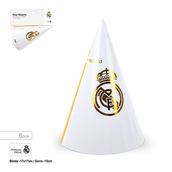 Picture of Gorros de fiesta Real Madrid – Escudo dorado y líneas oro. 6 Unidades (15 cm)