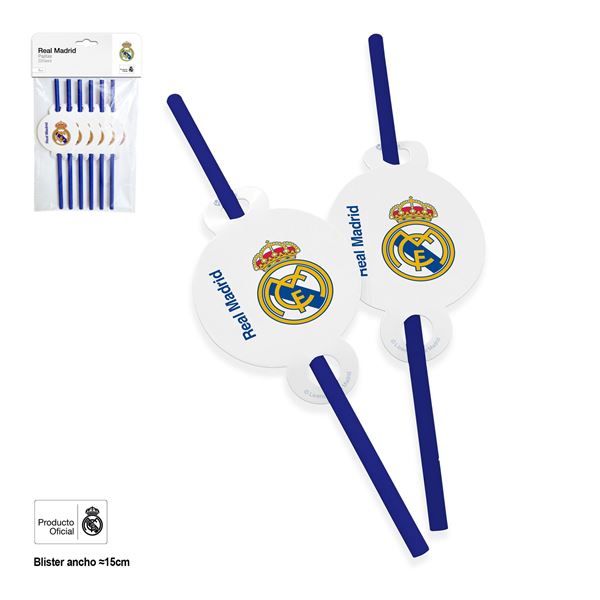 Imagen de Pajitas Real Madrid azules con escudo – Pack 6 unidades