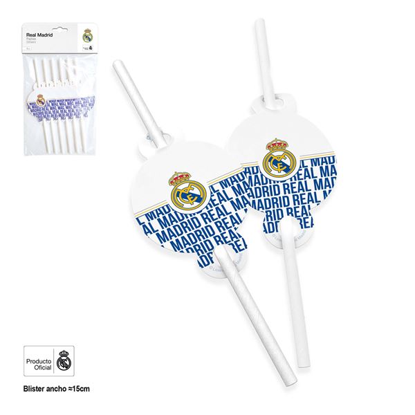 Imagen de Pajitas Real Madrid escudo y letras – Pack 6 unidades