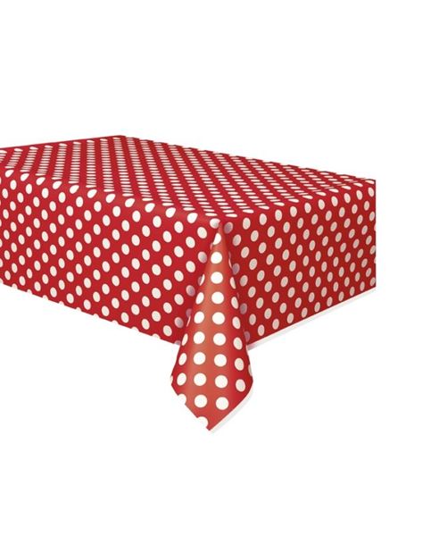 Picture of Mantel Rojo Lunares plástico (137cm x 274cm)