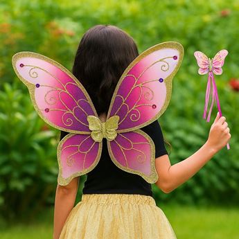 Imagens de Set de Alas de Mariposa Rosa con Varita