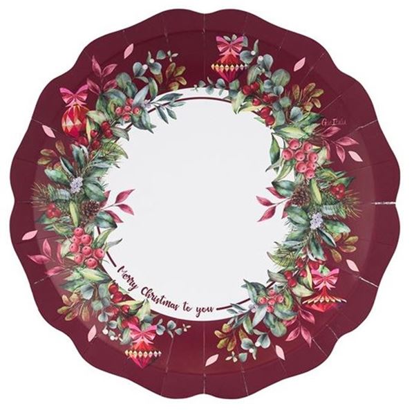 Picture of Platos Cerezas Navidad cartón 27cm (8 uds)