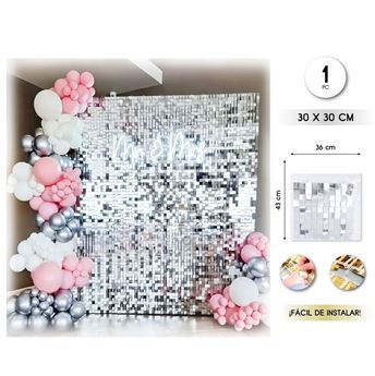 Imagen de Panel de Lentejuelas Plata Cuadrados 30x30cm (12 unidades)