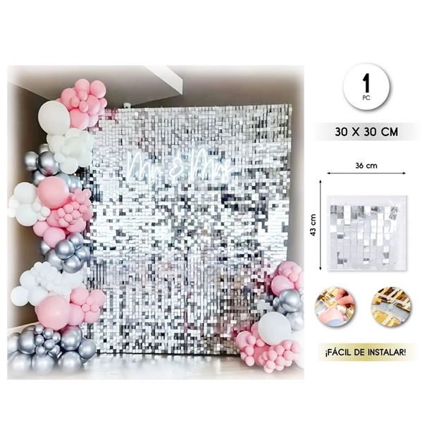 Imagen de Panel de Lentejuelas Plata Cuadrados 30x30cm (12 unidades)