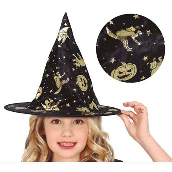 Imagen de Sombrero Bruja Infantil negro Estampado Dorado