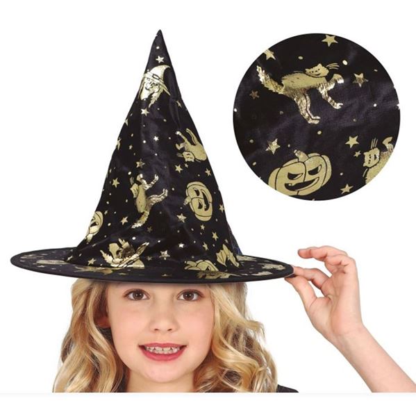 Imagen de Sombrero Bruja Infantil negro Estampado Dorado