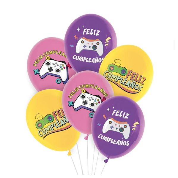 Picture of Globos Feliz Cumpleaños Gamer Látex (6 unidades)