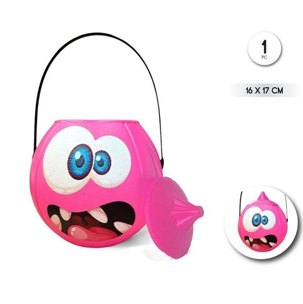 Picture of Cubo Calabaza Divertida Rosa con Tapa