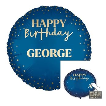 Picture of Globo Happy Birthday Elegante Azul y Dorado Personalizable (46cm)